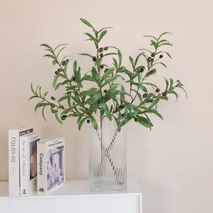 AL-5885 ZUOYI Latex Olive Plant Nordic Style Artificial Latex 4 Branch Olive Green Plant Leaf For Arrangement