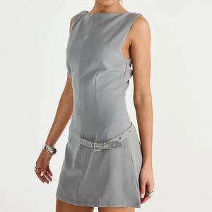 Vestido Mini de Mujer OEM Personalizado, Cuello Redondo, Sin Mangas, Ajustado, Casual, de Alta Calidad, con Cinturón, Elegante y Corto - Product Image 2
