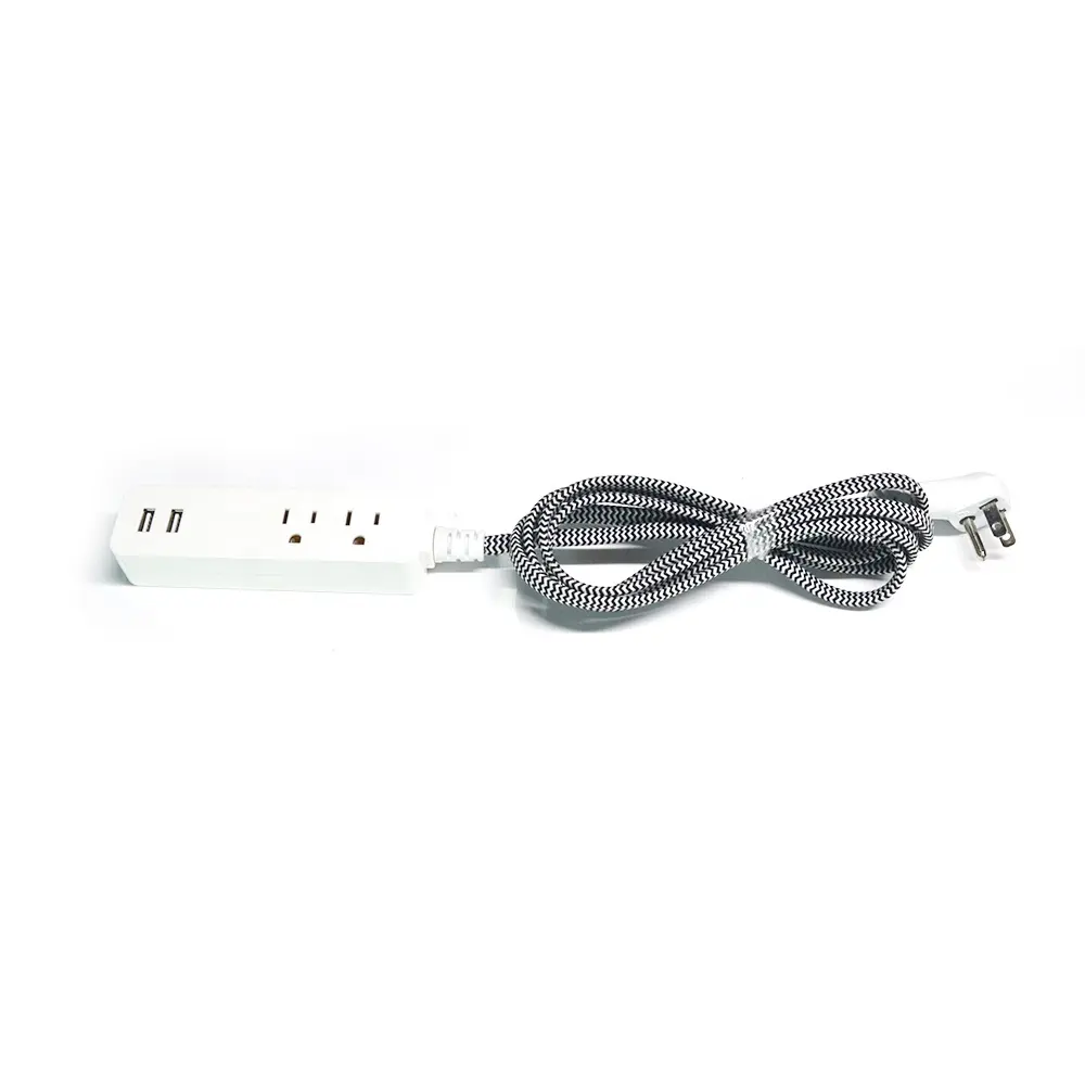 Power Strip with 2USB 2 Outlet Flat Plug Desktop Charging Station with 6ft Heavy Duty Braided Extension Cord