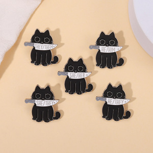 Vente chaude mignon dessin animé animaux pour broche en métal broche noir typographie Cool <span class=keywords><strong>anglais</strong></span> vêtements accessoires collier broches boutons - Product Image 1