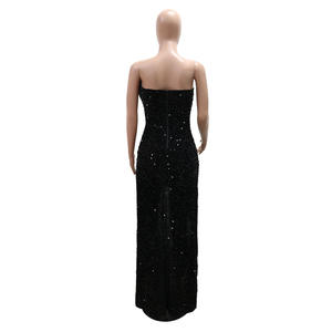 Elegante Abito da Sera Formale in Raso con Spacco Alto e Strascico, Decorato con Paillettes, Vita Naturale, Vestito Lungo da Cerimonia per Donne - Product Image 6