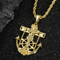 Pendentif Ancre de Bateau en Laiton Plaqué Or 14 carats avec Zircon Personnalisé, Bijou Hip-hop Tendance pour Unisexe