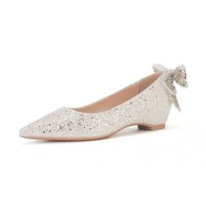 Zapatos de novia con punta en pico, brillantes, con pedrería, tacón alto, forro interior de satén, para novia. - Product Image 5