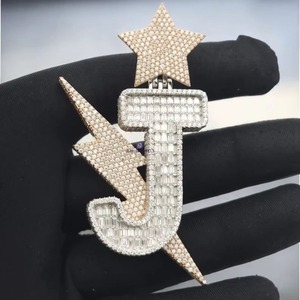 Collar con Colgante de Letra J con Incrustaciones de Diamantes de Imitación, Diseño de Estrella y Rayo, Moissanita VVS, Joyería Hip Hop para Fiesta, Chapado en Plata, Ecológico - Product Image 1