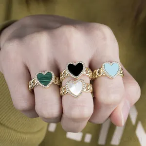 Twist Link Fine Jewellery anillo malachite Shell Turquoise Heart S925 plata 925 Sterling Silver Ring For Women Jewelry