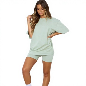 Women's <b>2</b>-<b>Piece</b> Shorts Set Solid Mint Green Knitted Regular Fit T-Shirt Above-Knee Casual <b>Summer</b> <b>Outfit</b> Breathable Eco-Friendly - Product Image 2