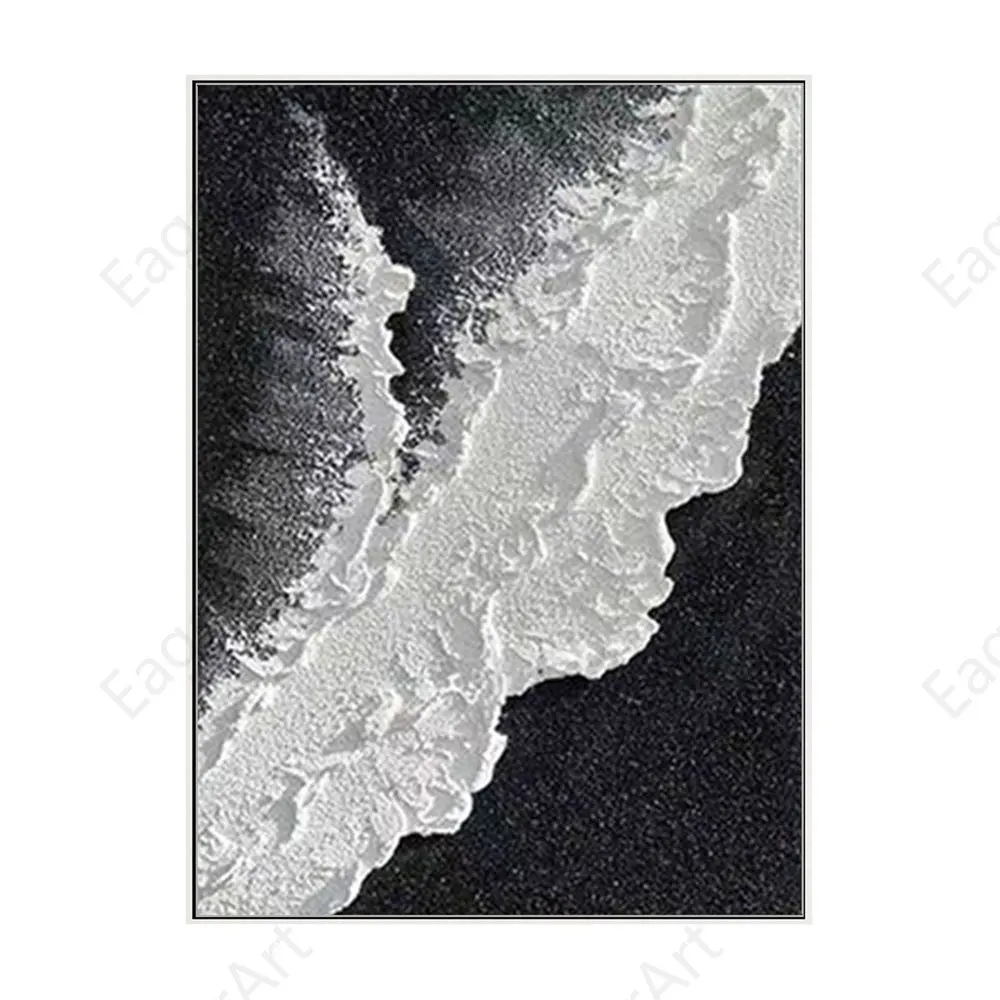 100% dipinto a mano nero bianco Seawave 3D Texture spessa moderna astratta Wall Art rilievo a mano pittura a olio su tela fatta a mano