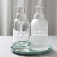 Personnalisé 250ml 375ml Cylindre Givré Clair Nettoyant Pour Le Visage Savon Pour Les Mains Shampooing Liquide Presse Mousse Pompe Moussante Bouteilles En Verre