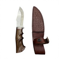 Couteau de chasse et de camping, manche en bois, acier inoxydable, bord lisse, durable, ensemble de couteaux d'extérieur avec étui en cuir
