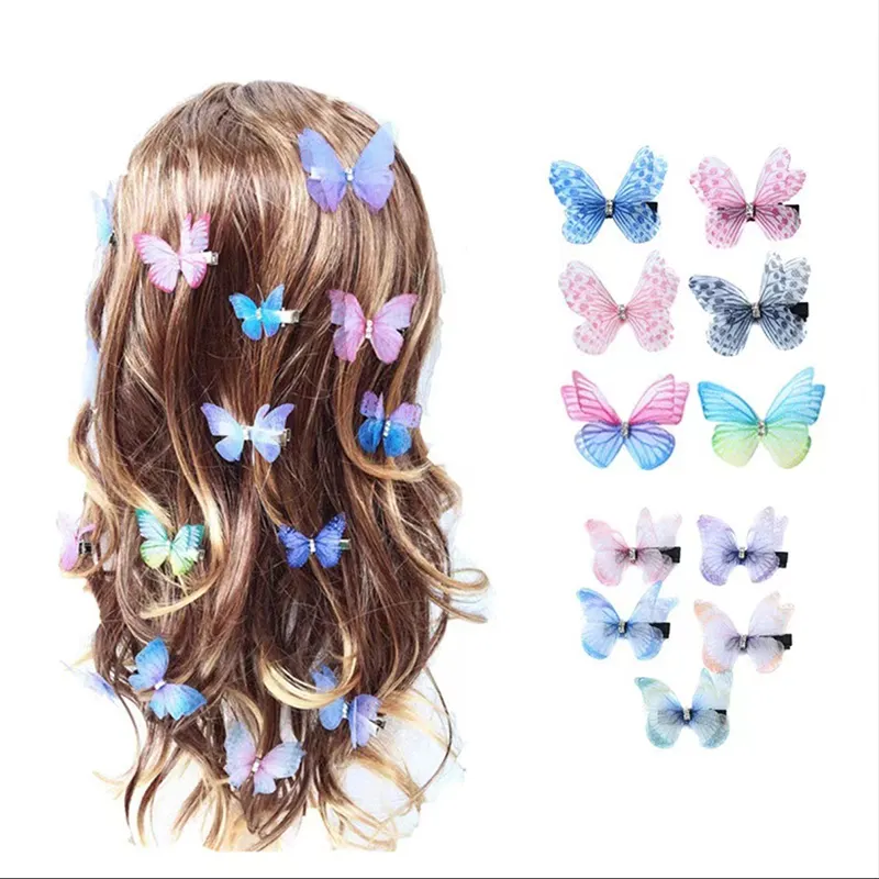 Wholesale Baby girl double solid gauze butterfly hairpin hair accessories cute bow hair clips