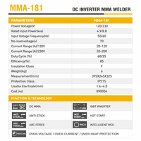 Prix d'usine Nouveau Soudeur MMA-181 DC INVERTER portable JUBA 120/230V IGBT 85% d'efficacité Moteur DC Garantie 1 an