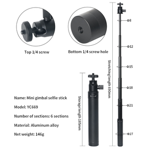 Aleación de aluminio Feiyu <span class=keywords><strong>Zhiyun</strong></span> <span class=keywords><strong>Mini</strong></span> estabilizador varilla de extensión Universal cardán de mano varilla de extensión telescópica Selfie Stick - Product Image 6