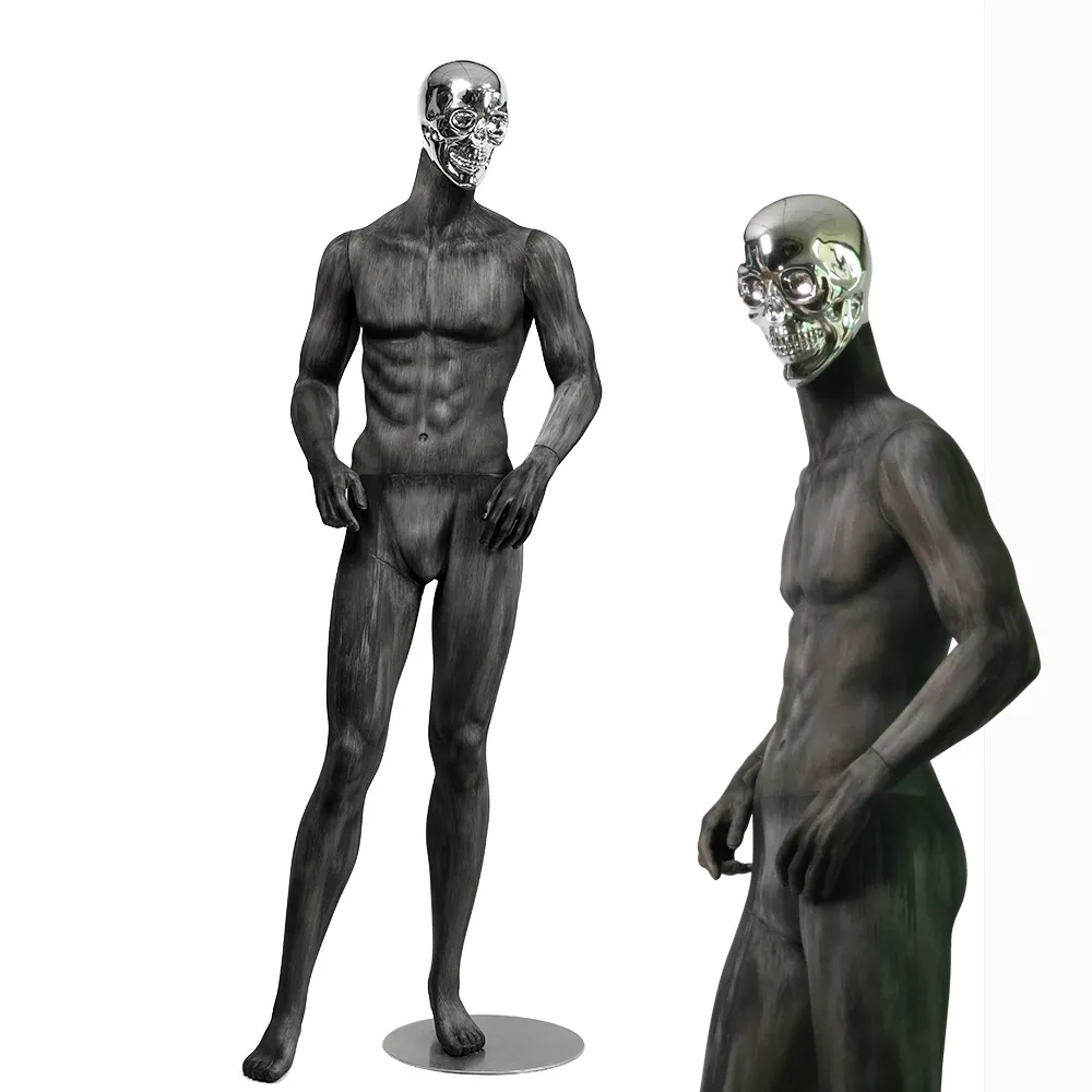 Fashion Silver Chrome Removable Skull Head Dark full body Dummy Model Muscular Male Ghost Mannequin