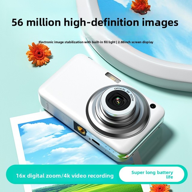 4K HD Retractable Lens CCD Digital Camera, Filter & Macro, Beauty Effect, Compact for Students