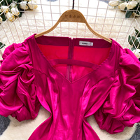 Chemisier élégant à manches bouffantes et col en V, taille cintrée, style français, pour femme, idéal pour l'été et les trajets quotidiens