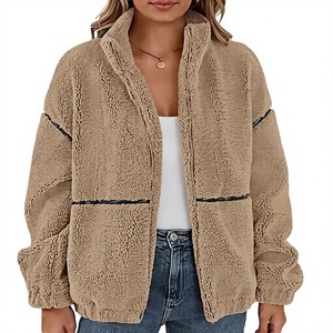 Veste Sherpa en fausse fourrure pour femme, manteau bomber en peluche à fermeture éclair, coupe ample, vêtements d'extérieur décontractés pour l'automne et l'hiver - Product Image 6