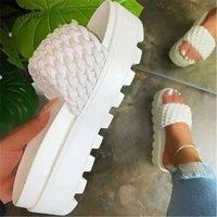TM-088 2026 Vente en gros Sandales à talons compensés pour femmes, rose vif, à brides croisées tissées, super douces, à semelle plateforme épaisse