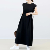 Robe longue décontractée pour femme, couleur unie, sans manches, taille à cordon, col rond, coupe ample, pour l'été, la plage et les vacances