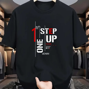 T-shirt décontracté pour homme One Step Up, style streetwear urbain, motif graphique moderne, coton, manches courtes, hip-hop - Product Image 1