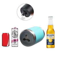 Refroidisseur de canette de 12oz avec ouvre-boîte Porte-canette mince Porte-bière isolé Canette mince Bière en acier inoxydable à double paroi