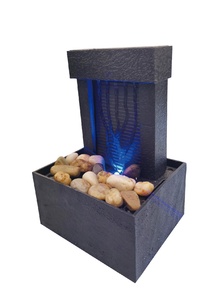 Tabletop Water Fountain with Blue LED <b>Light</b> <b>Indoor</b> <b>Waterfall</b> Zen Fountain with Natural River Rocks for Home Office Desk Decor - Product Image 3