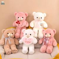 Boneka Beruang Teddy Plushie dengan Bordir Hati Romantis, Boneka Beruang yang Lembut untuk Hadiah Ulang Tahun, Pembuat Grosir Plushie Custom Bersertifikat CE