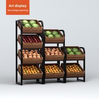 1-laags stalen houten ijzeren fruit- en groente- en wijnpresentatiestandaard supermarkten houten fruitmand metalen frame voorraadkast zwaar belastbaar