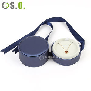 Boîte à bijoux en or bleu, vente directe d'usine, logo personnalisé, couleur personnalisée, boîte à bijoux pour collier et bague avec nœud - Product Image 6