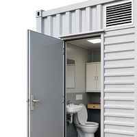 Cabine de salle de bain portable en acier ondulé, conteneur WC, salle de douche modulaire avec WC en céramique, lavabo mural et éclairage LED