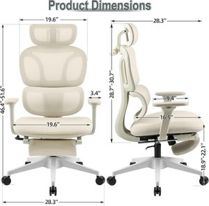 High Back Mesh Ergonomic Office Chair, Reclining <b>Desk</b> Chair with Footrest, Coat Hanger, Lumbar Support & Sponge Seat - Product Image 2