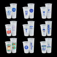 Gobelets jetables personnalisés avec logo imprimé, en PP/PET, pour jus, café glacé, vin, bière, milkshake, avec couvercle et film, en tailles 7, 10, 12, 16, 20, 24 oz