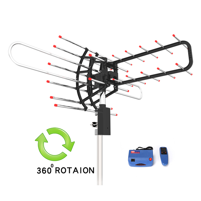 Free Uhf Vhf New Style Rotor Tv Antena 360 Degree Remote Control Aerial Outdoor Hdtv Digital TV Antenna for Long Mile Range