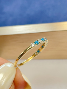Xinfly Jewelry Turquoise Stackable <b>Ring</b> for Women Girls 18k Gold Natural Diamond Wedding Promise <b>Rings</b> Blue Stone <b>Stacking</b> - Product Image 4