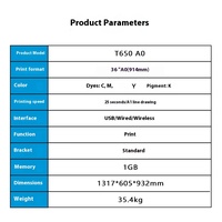 Printer Inkjet Format Besar T650 A0 untuk HP, Teknik CAD, dan Gambar Reka Bentuk T650 A0-36 Inch 4 Warna