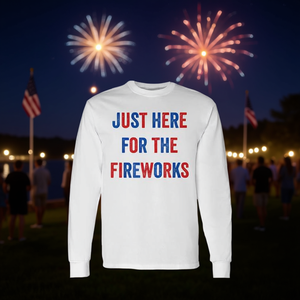 Camiseta de manga larga con diseño de fuegos artificiales, unisex, cuello redondo, para adultos, diseño del 4 de julio - Product Image 3