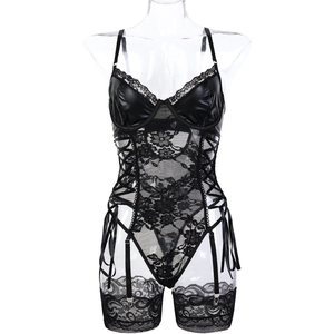 Lingerie Intima Sexy in <span class=keywords><strong>Pizzo</strong></span> Stampato Stile Europeo e Americano con Tessuto a Rete e Vestito Aderente Monopezzo - Product Image 6