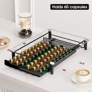 Support de support de machine Nespresso avec plateau <span class=keywords><strong>en</strong></span> métal Tiroir <span class=keywords><strong>en</strong></span> verre de rangement pour capsules de café d'origine pour - Product Image 2