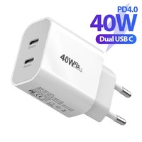 Bloc chargeur USB C 40W double port 20W PD, adaptateur secteur Type C pour téléphone 16 15 Pro Max, Samsung S23 S22, tablette