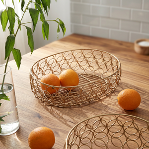 Round Metal <b>Storage</b> <b>Basket</b> Minimalist Design Kitchen Fruit Holder Durable Welded Wire <b>Mesh</b> Single Tier - Product Image 4