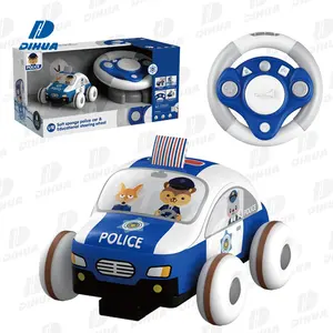Remote Control Soft Toy Car Steering Wheel Remote Control Police Car Wih Sponge Body Multifunctional Cartoon Car For Kids