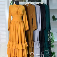 Vestido Musulmán Largo en Capas, Estilo Marroquí, Color Amarillo, Chiffon, OEM ODM, Ropa Islámica, Ropa Étnica para Mujer