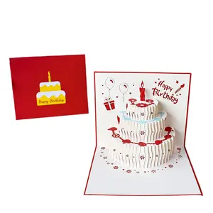 2024 새로운 스타일 사용자 정의 초대장 생일 케이크 인사말 선물 카드 봉투 3D 팝업 생일 축하 카드