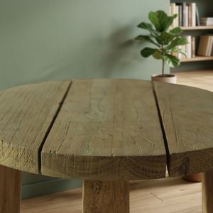 Tabouret de bar rond en teck recyclé, design européen moderne, écologique, durable, robuste, pour usage commercial, extérieur, maison, hôtel - Product Image 3