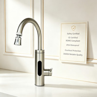 Robinet d'eau chaude instantanée électrique entièrement en acier inoxydable, design col de cygne rotatif, autoportant pour extérieur, maison et garage