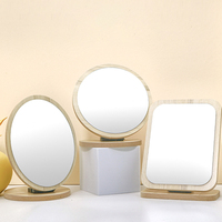 Miroir de table carré en bois de bambou rond simple en gros, table de toilette, miroir de maquillage en bois pratique