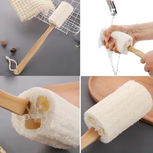 Lightweight Eco-friendly Spa Scrubber Long Wood Handle Natural Exfoliating Loofah Men Modern Portable <b>Body</b> Cleaner <b>Scrub</b> Brush - Product Image 5