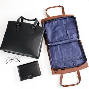 Moda iş yüksek kaliteli laptop çantası dayanıklı hakiki deri evrak çantası erkekler için özel logo Pu deri evrak çantası