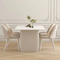 Ensemble de table à manger en pierre frittée style crème, table à manger rectangulaire de luxe simple et chaises assorties pour les petits foyers