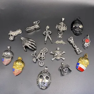 Wholesale stainless steel skull cross fish wolf pendant goat spider dragon anchor necklace Cross Pendant charms