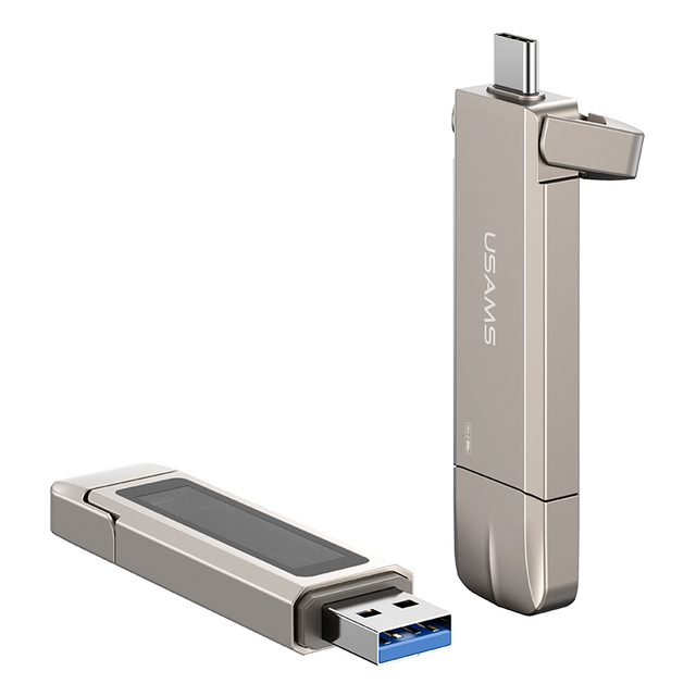 USAMS Type-C+USB3.2 Dual Ports Aluminum Alloy 5G High Speed Type C OTG Flash Drive Sticker 1TB 2TB 512GB 256GB 128GB